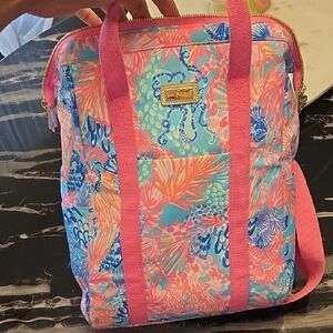 Lilly Pulitzer Pink and Blue Backpack with Tropical Print